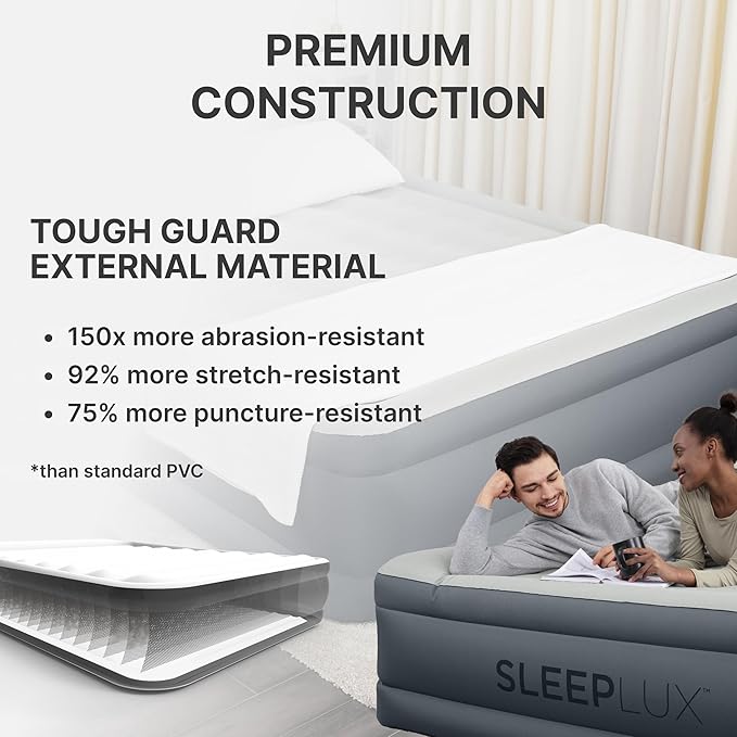 SleepLux Durable Inflatable Air Mattress with Built-in Pump, Pillow and USB Charger