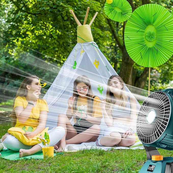 Camping Fan - Rechargeable Portable Battery Powered Camping Fans for Tents with LED Light, Power Display, Timers & 360° Hanging Hook, Ultra Quiet USB Personal Tent Fan for Fishing Travel Home Office
