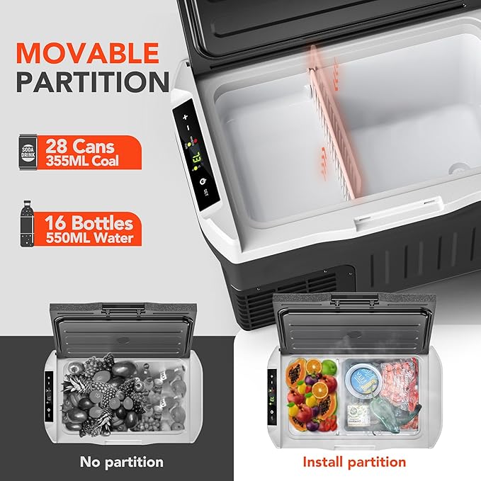 12 Volt Refrigerator, 23QT(21L) Compressor Electric Cooler, 12V fridge -4℉~68℉, Car Refrigerator 12/24V DC & 100-240V AC for Camping, Fishing, Travel, Home