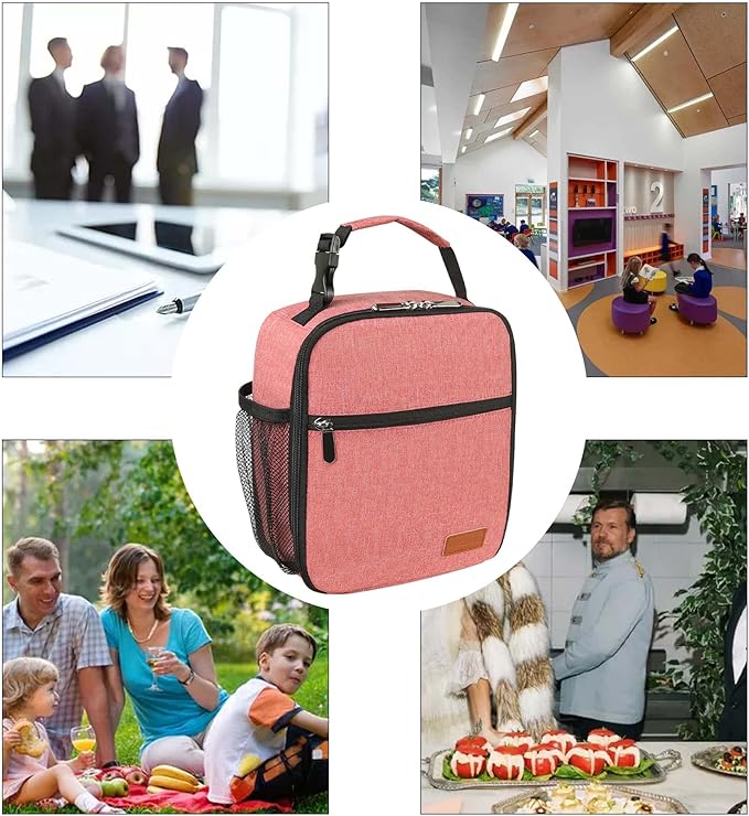 Femuar Lunch Box for Men Women Adults Small Lunch Bag for Office Work Picnic - Reusable Portable Lunchbox, Pink