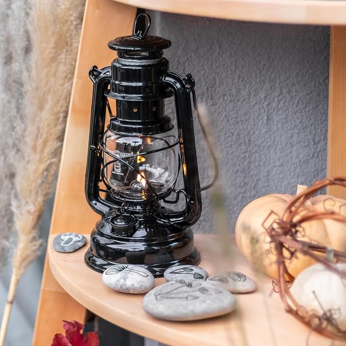 Outdoor Kerosene Fuel Lantern, German Made Weather Resistant Baby Special 276 Galvanized Hurricane Lamp for Camping or Patio, 10 Inches, Black