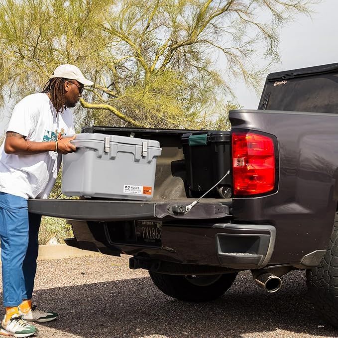 IRIS USA Hugel 44 QT Cooler, Heavy Duty Metal Buckles, Leak-Free Design, Durable Hard Cooler, Ice Chest with Bungee Strap, Molded Handles, Fishing Camping Boat Beach Tailgating Road Trips, Light Gray