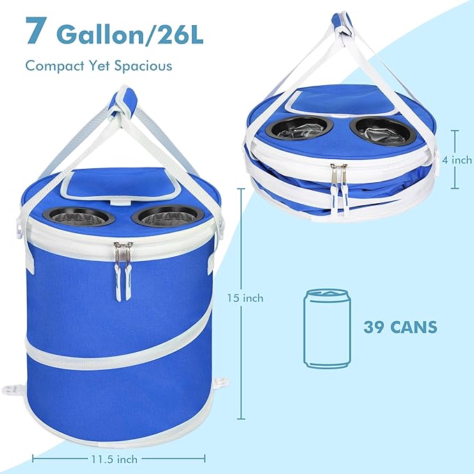 Tirrinia Pop-Up Collapsible Cooler Bag - Insulated, Lightweight with Built-in Cup Holder | Leak-Proof Portable Soft Cooler for Camping, Beach, Picnics, Travel