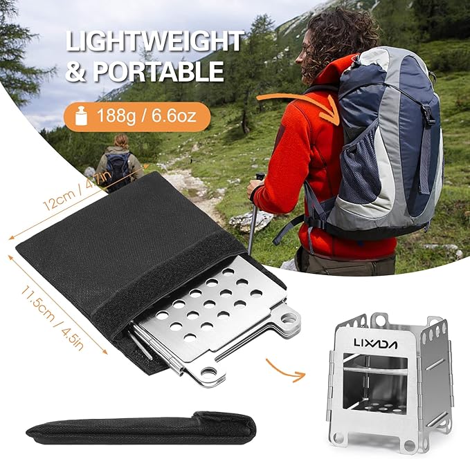 Lixada Camping Stove Wood Burning Stove Portable Stainless Steel Backpacking Stove for Picnic BBQ Camp Hiking
