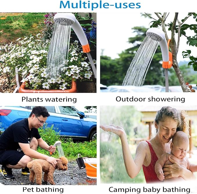 Portable Outdoor Shower, 2 Flow Mode, 4400mAh Battery Powered Shower Pump for Hiking/Backpacking, Travel, Beach, Pet, Flowering, IPX7 Waterproof &USB Rechargeable Camping Shower with 3 LED Lights…
