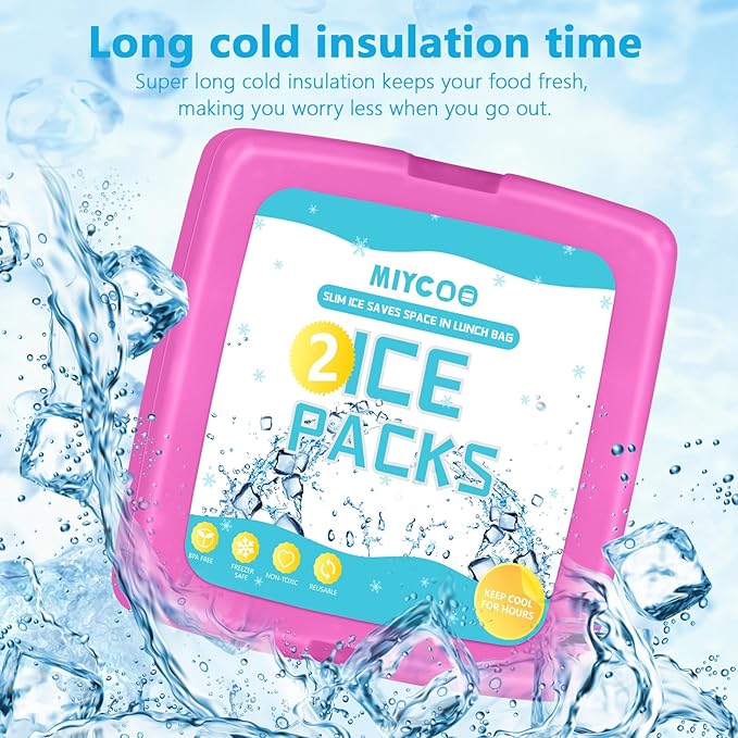 MIYCOO Ice Packs for Lunch Boxes & Lunch Bag - Quick Freeze Ice Pack Space Saving Freezer Packs - Reusable Slim Original Cool Pack - Cooler Accessories for Beach, Camping and Fishing