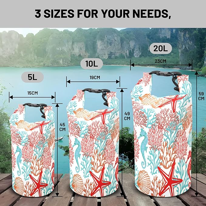 Waterproof Dry Bag,Roll Top Sea Turtle Starfish Coral Small Waterproof Backpack 5L/10L/20L Floating and Lightweight Bags for Kayaking, Boating, Fishing, Swimming and Camping