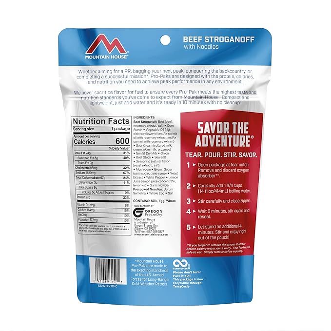 Mountain House Beef Stroganoff Pro-Pak Freeze Dried Backpacking & Camping Food 1 Serving