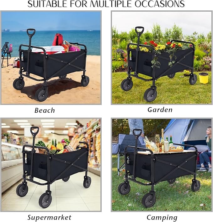 ABCCANOPY Folding Collapsible Utility Wagon Cart Outdoor Garden Shopping Camping Cart, Black