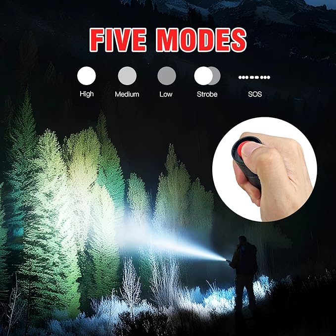 HAUSBELL A100 LED EDC Flashlights High Lumens,Bright, Zoomable, Waterproof, Powerful, Emergency Tactical LED Flashlights for Home and 5 Modes, Flashlight for Camping Gear、Hiking、Walking(2Pack)