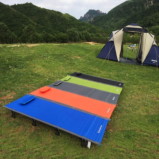 KingCamp Ultralight Camping Cot, Portable Folding Cots 265lbs Heavy Duty Sleeping Bed with Pad Pillow for Adults Outdoor Backpacking Travel Hiking, Orange