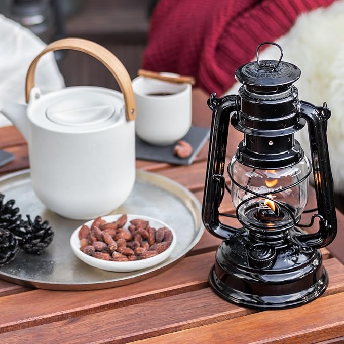 Outdoor Kerosene Fuel Lantern, German Made Weather Resistant Baby Special 276 Galvanized Hurricane Lamp for Camping or Patio, 10 Inches, Black
