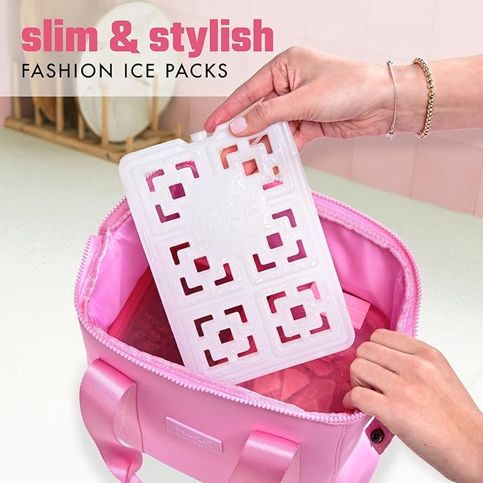 Cool Coolers Fashion Ice by Fit & Fresh, 4 Pack XL Slim Ice Packs, Unique Ice Pack Design for Womens Lunch Bag, Space Saving Reusable Ice Packs for Lunch Boxes, Cooler Ice Packs, Pearl White, 4PK