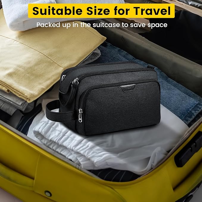 Vorspack Travel Toiletry Bag for Men - Water Resistant Mens Toiletry Travel Bag Dopp Kit Shaving Bag for Bathroom Toiletries Gifts - Black