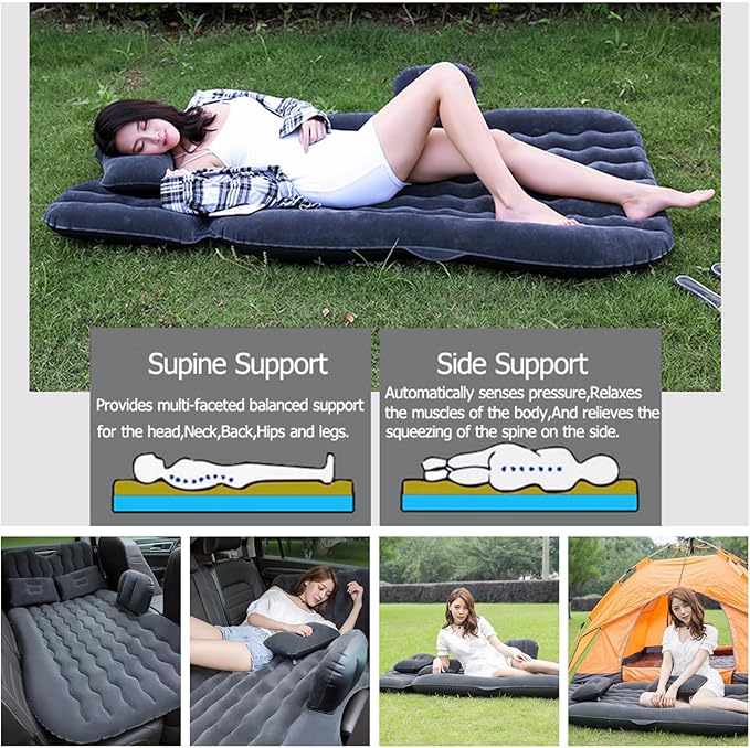 Inflatable Car Air Mattress Back Seat Bed,Thickened Car Travel Camping Air Mattress with Air Pump,Blow Up Bed Portable Car Sleeping Mattress for Car Universal SUV