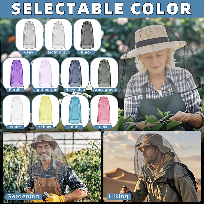 Oversized Mosquito Net 42 x 25 Inches Ultra Large Mosquito Head Net Face Neck Fly Mesh Netting Fits All Hats for Outdoor Camping Hiking Fishing Gardening Safari(Gray)