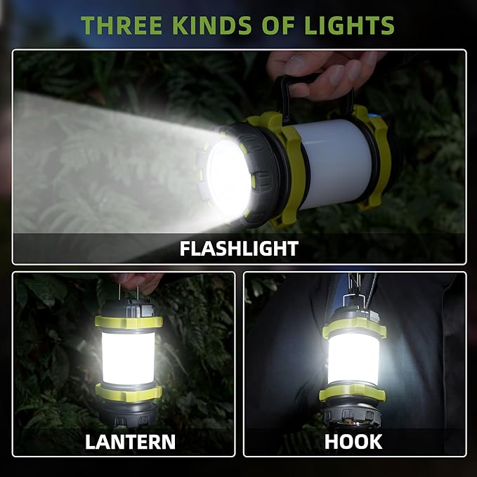 Alpswolf 2 Pack Camping Lantern Rechargeable, Led Lantern Camping Flashlight with 4000 Capacity Power Bank, 6 Modes, IPX4 Waterproof, Portable Rechargeable Lanterns for Power Outage, Hiking, Outdoor