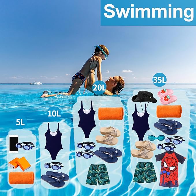 Lightweight Dry Bags Waterproof for Kayaking,5L/10L/20L/35L Roll Top Dry Sack Waterproof Bags for Travel Boating Camping Beach (Blue, 10L)