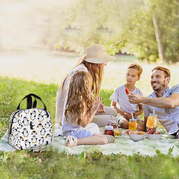 Cute Penguins Lunch Box,Insulated Lunch Bag for Girls Boys,Reusable Lunch Box for Kids Adults School Student Work Picnic Travel