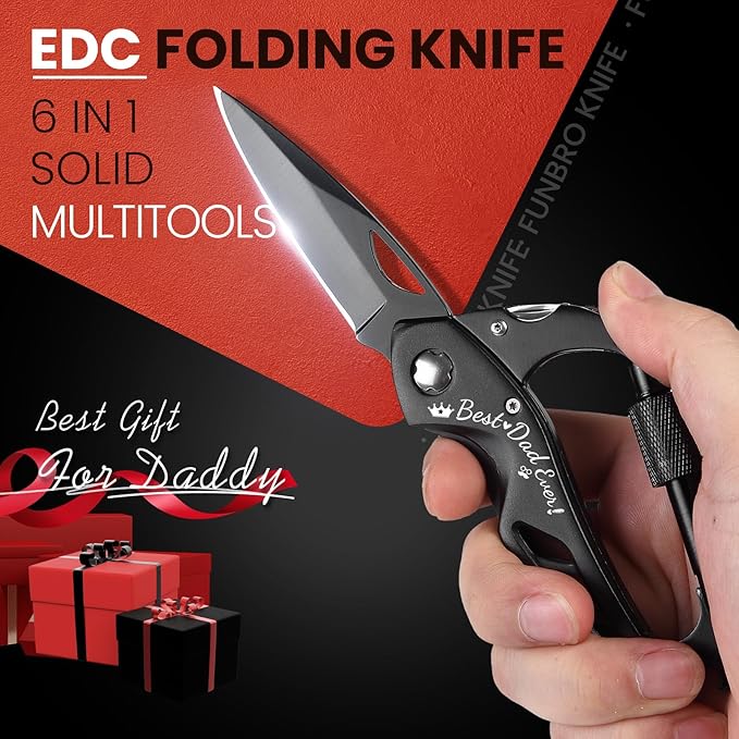 Fathers Day Dad Gift for Men Husband, 6-in-1 Multitool Knife for Camping, BEST DAD EVER Gift for Grandpa Papa from Daughter Wife Son, Birthday, Anniversaries Present for Him, Cool Tools for Men