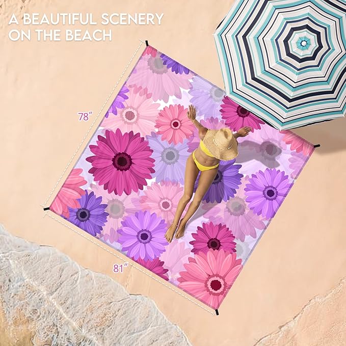 BYDOLL Beach Blanket 78''X81'' 4-7 Adults Oversized Lightweight Waterproof Sandproof Blanket for Beach Large Picnic Mat Travel Camping