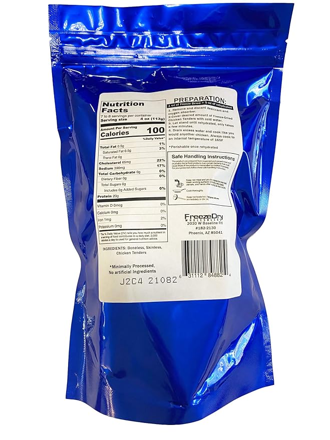 Freeze Dry Wholesalers Freeze Dried Chicken Tenders Uncooked - Family Size Backpacking & Camping Emergency Food