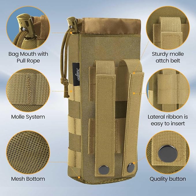 Molle Water Bottle Holder, Upgraded 1000D Nylon Tactical Molle Water Bottle Pouch, Sports Water Bottle Bag Bottom Mesh Lining Hydration Carrier for Camping, Climbing, Hiking and Travelling