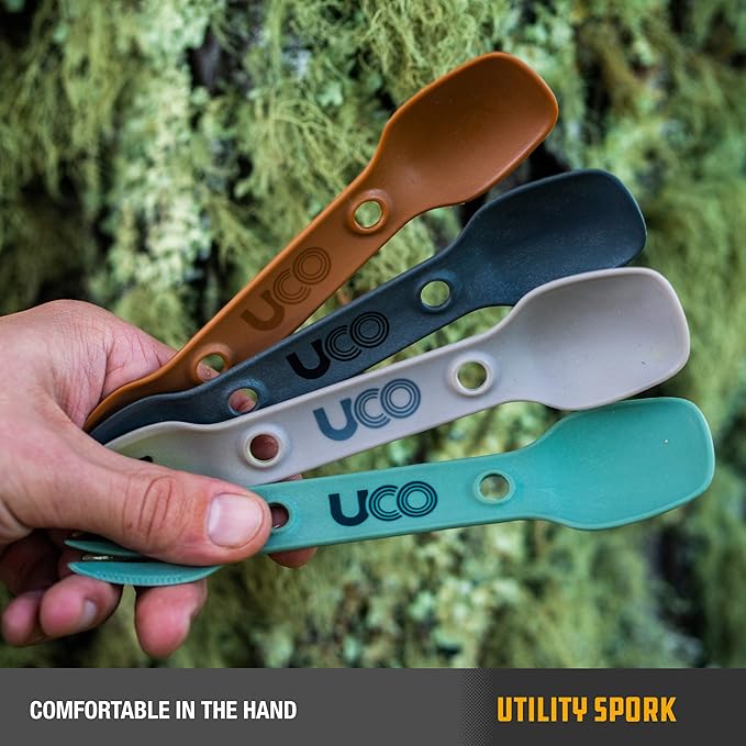 UCO Utility Spork 3-in-1 Combo Spoon-Fork-Knife Utensil, 2-Pack, Gold/Sky Blue