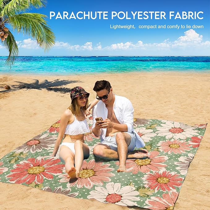 BYDOLL Beach Blanket 78''X81'' 4-7 Adults Oversized Lightweight Waterproof Sandproof Blanket for Beach Large Picnic Mat Travel Camping
