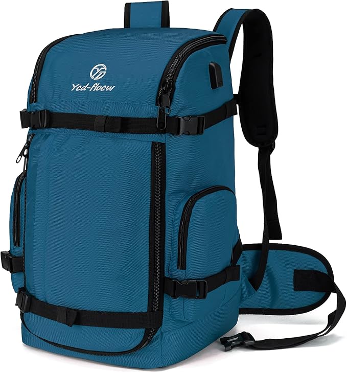 Ski Boot Bag Backpack, 50L Large Capacity Water-Resistant Padded Ski Travel Bag & Snowboard Boot Bag for Ski Boots, Helmet, Goggles, Clothes, Gloves, Snowboard Gear (Indigo)