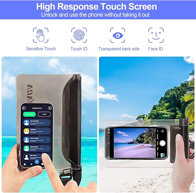 Waterproof Fanny Pack, 2PCS Touchscreen Sensitive Waterproof Phone Pouch, Dry Bag with Adjustable Waist Strap, Water Proof Pouch For Kayaking, Swimming, Boating, Floating, Perfect Beach Essentials