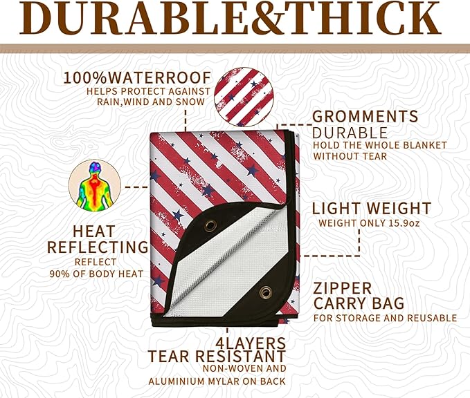 Heavy Duty Survival Blanket -Multifunctional Reflective Tarp Thermal Blanket - 60" x 83" Waterproof Sandproof for Camping Hiking Outdoors Multifunctional Emergency Blanket…