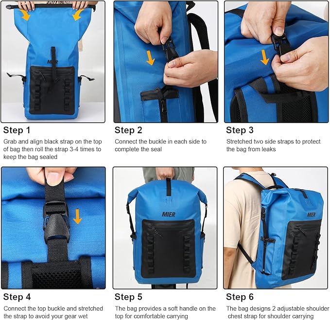 MIER Dry Bag Waterproof Backpack 30L Dry Sack Heavy Duty Roll-Top Closure for Kayaking, Beach, Boating, Swimming, Surfing