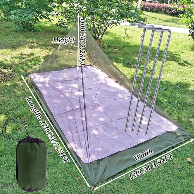 Mosquito Net Tent,7.2x3.9x3.28 FT Outdoor Mosquito Net for Camping and Hiking with Tent pegs,Bug Net,Bed Net,Mosquito Tent,Bed Tent,Bug Netting for Bed without Sleeping Mat(Green)