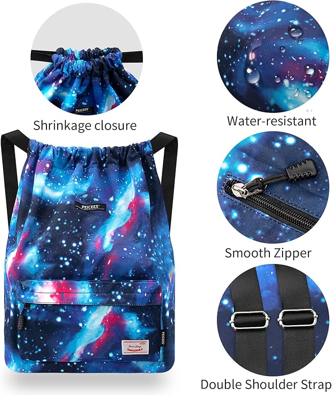 Peicees Waterproof Drawstring Sport Bag Lightweight Sackpack Backpack for Men and Women