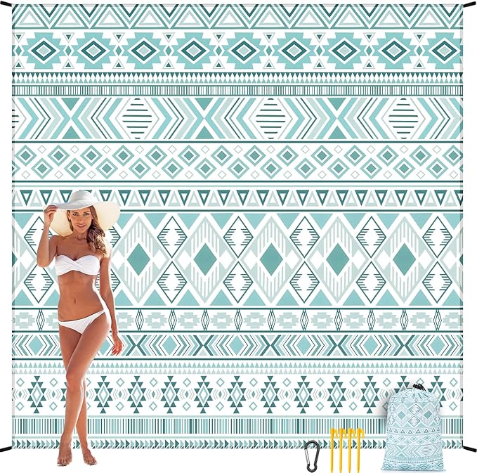 Beach Blanket Waterproof Sandproof Extra Large Beach Mat 79" X 83"/120"x108"for 1-8 Adults Quick Drying Durable Outdoor Picnic Mat for Beach Travel Camping Hiking