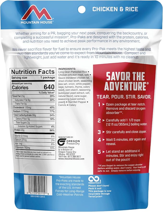 Mountain House Chicken & Rice Pro-Pak | Freeze Dried Backpacking & Camping Food | One Serving |Gluten-Free