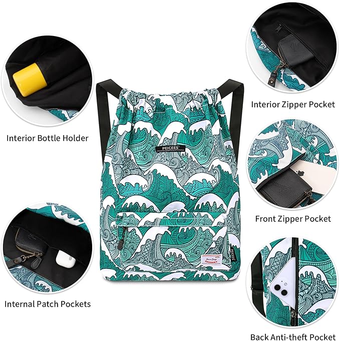 Peicees Waterproof Drawstring Sport Bag Lightweight Sackpack Backpack for Men and Women