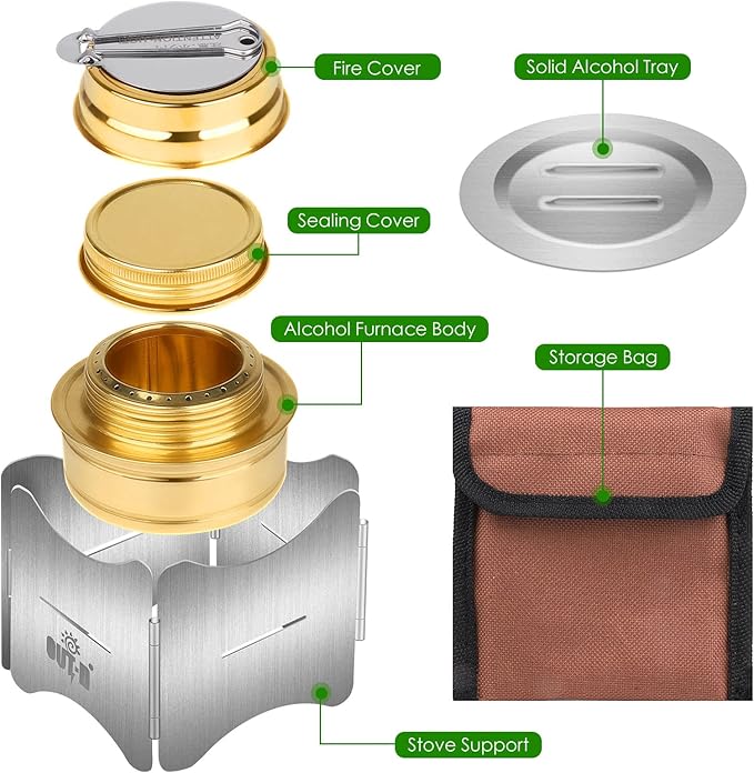 Alcohol Stove, Camping Stove with Stove Cover, Stainless Steel Windproof Solo Stove, Suitable for Outdoor Camping Hiking Backpacking