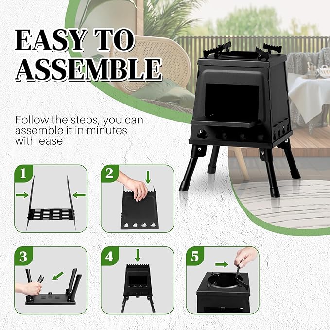 Outvita Camping Wood Stove, 14.2" Portable Folding Wood Burning Stove, Alloy Steel Backpacking Stove for Hiking, Outdoor Survival Stove Emergency for Picnic, Cooking Outside BBQ