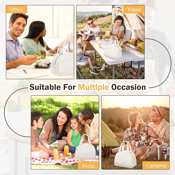 Lunch Box Lunch Bag for Women Men, Leakproof, Insulated Lunch Box Tote with Large Capacity, Lunch Container for Work/Office (Beige)