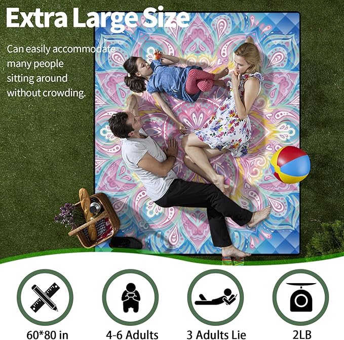 Picnic Blankets 60x80 Beachy Blanket Excersize Yogamat with Bag Womens Mens Travel Kit Camping Needs RV Decorations Long Car Road Trips Organizers Vacation Storage Gifts for Toddlers Friends