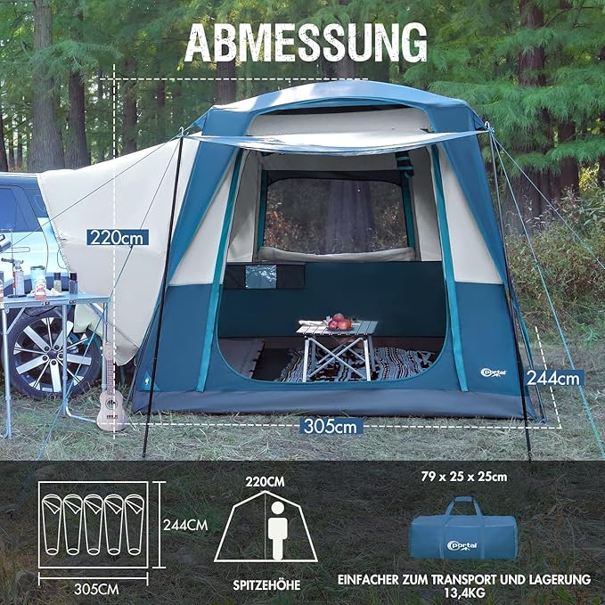 Portal 5-Person SUV Tent with Porch, 2-in-1 Car Camping Tent, Water-Resistant & Windproof, Trunk Tent with 2 Doors for Travel & Outdoor Adventures