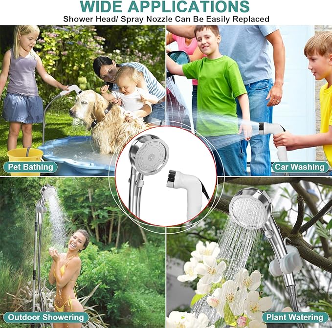 Portable Shower for Camping, Rechargeable Electric Camping Shower Pump with Battery Level Display, Multiple Spray Head with 3-Speed Mode & Pause Button for Outdoor Travel,Hiking, Easy to Store