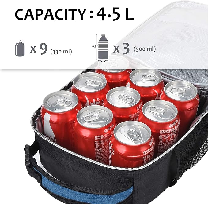 Tirrina Insulated Lunch Box for Men Women, Portable Thermal Small Lunch Bag for Office Work Picnic, Reusable Compact Lunchbox Cooler Tote for Adults,Black & Blue