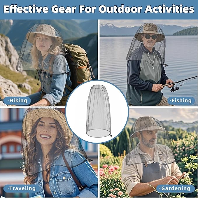 Oversized Mosquito Net 42 x 25 Inches Ultra Large Mosquito Head Net Face Neck Fly Mesh Netting Fits All Hats for Outdoor Camping Hiking Fishing Gardening Safari(Gray)
