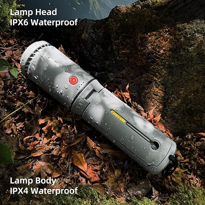 Telescopic Camping Light - Cordless Dimmable Camping Tent Lamp, 10000mAh Rechargeable Magnetic Lantern IPX6/IPX4 Waterproof, 520LM 3000K/5000K + SOS Mode with Ground Stakes (Gray-Red)