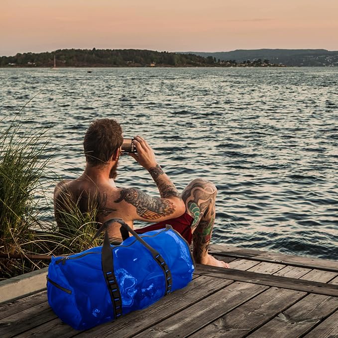 Fitdom 90L Large Mesh Duffle Bag for Scuba Dive or Snorkel Equipment. Best for Water Sports & Beach Activities like Swimming, Diving & Snorkeling. Perfect for Travel, Storage Swim Gym Gears & Balls