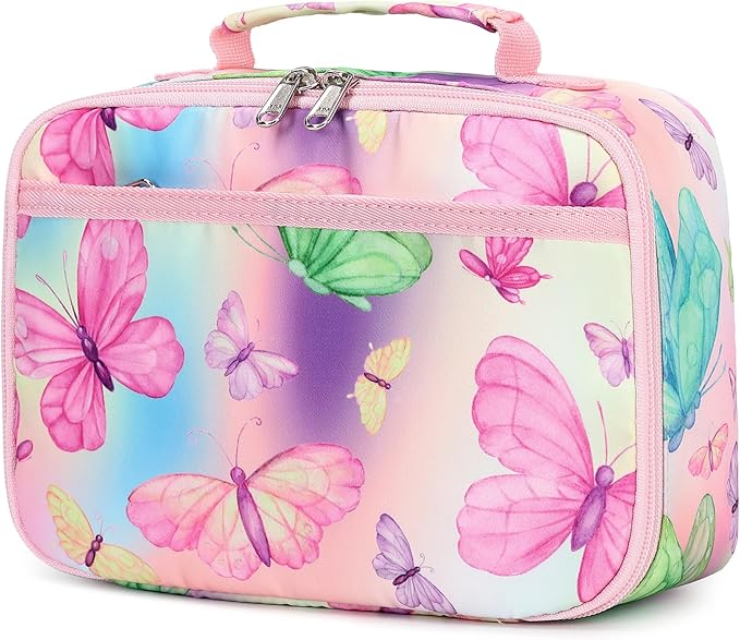 Kids Lunch Box Girls Boys Insulated Lunch Cooler Bag Reusable Lunch Tote Kit for School Travel (Butterfly)
