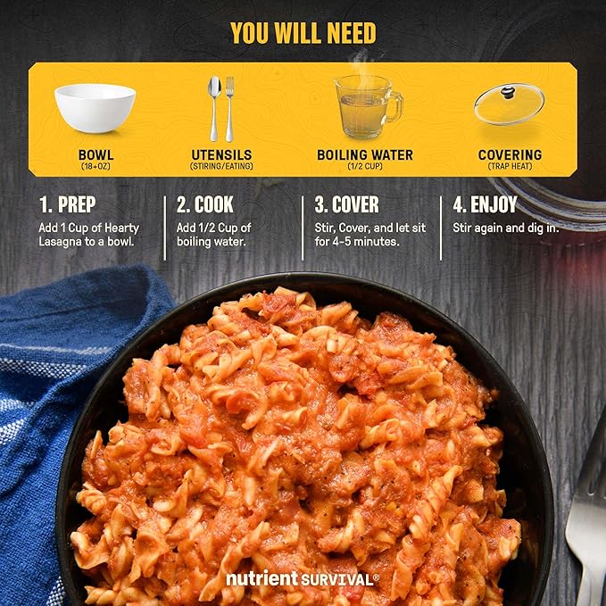 Nutrient Survival MRE Hearty Lasagna, Ready to Eat Meals (10 Servings) Freeze Dried Prepper Supplies & Emergency Food Supply, 40 Essential Nutritients, Shelf Stable Up to 25 Years, One Can